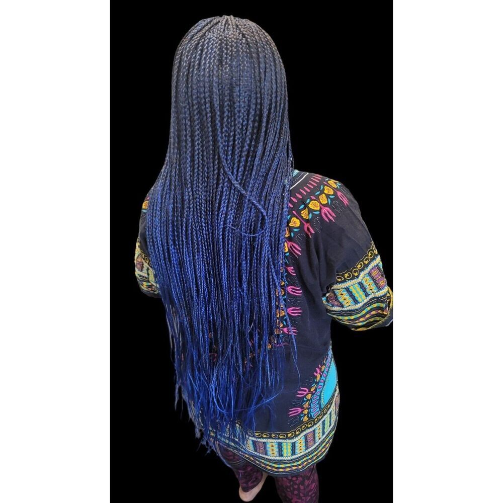 Handmade Braided Lace Wig, Knotless Box Braids Long Blue Ombre Wig NWT - Picture 3 of 15